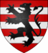 blason du village, un lion noir sur bandes rouges et blanches