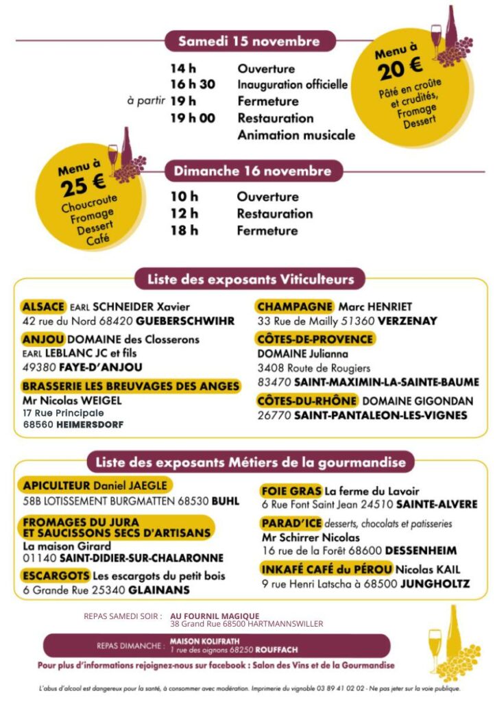 programme 2025 du salon des vins et de la gourmandise de hartmannswiller